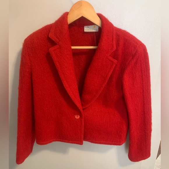 Vintage 70s/80s Liz Claiborne Red Cropped Mohair & Wool Blend Blazer Size 4 - Picture 5 of 9